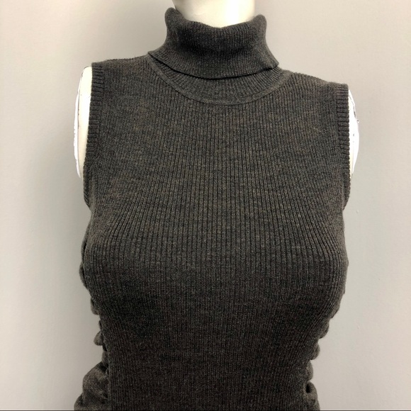 CK • Brown Ribbed Sleeveless Wool Blend Dress M - Picture 2 of 7